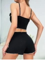 Kadın Siyah Fitilli Askılı Şortlu Pijama Takım 5042