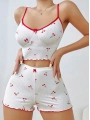 Kadın Vişne Desenli Dantel Askılı Şortlu Pijama Takımı 5193