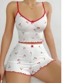 Kadın Vişne Desenli Dantel Askılı Şortlu Pijama Takımı 5193