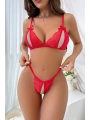Kırmızı Dantelli Fantazi Sütyen ve G-String Takım TM2048