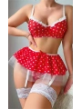 Kırmızı Puantiye Etekli Kadın Fantezi Seksi Kostüm 2076