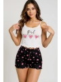 Morliva Kalp Desenli Askılı Şortlu Pijama Takımı
