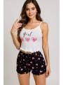 Morliva Kalp Desenli Askılı Şortlu Pijama Takımı