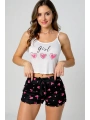 Morliva Kalp Desenli Askılı Şortlu Pijama Takımı