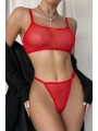 Morliva Kırmızı Transparan Tül Bralet Tanga İç Giyim Takımı TM1386