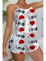 Morliva Love Desenli Beyaz Saten Şortlu Gecelik Takım