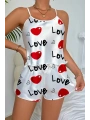 Morliva Love Desenli Beyaz Saten Şortlu Gecelik Takım