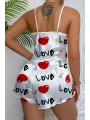 Morliva Love Desenli Beyaz Saten Şortlu Gecelik Takım