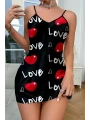 Morliva Love Desenli Siyah Saten Gecelik