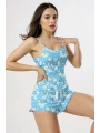 Morliva Papatya Baskılı Mavi Askılı Şortlu Pijama Takımı