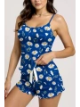 Morliva Papatya Desenli Mavi Askılı Şortlu Pijama Takımı