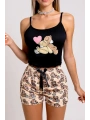 Morliva Renkli Ayıcık Desenli Askılı Şortlu Kadın Pijama Takımı