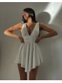 Morliva Şortlu Rahat Kumaş Mini Elbisesi Beyaz 4095
