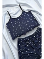 Morliva Yıldız Desenli Lacivert Şortlu Pijama Takımı