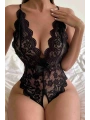Özel Bölgesi Açık Dantelli Siyah Fantazi Babydoll Tm1277