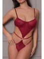 Transparan Bordo Dekolteli Balenli Fantazi İç Giyim Body Tm1410