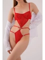 Transparan Kırmızı Dekolteli Balenli Fantazi İç Giyim Body Tm1409