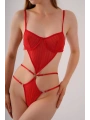 Transparan Kırmızı Dekolteli Balenli Fantazi İç Giyim Body Tm1409