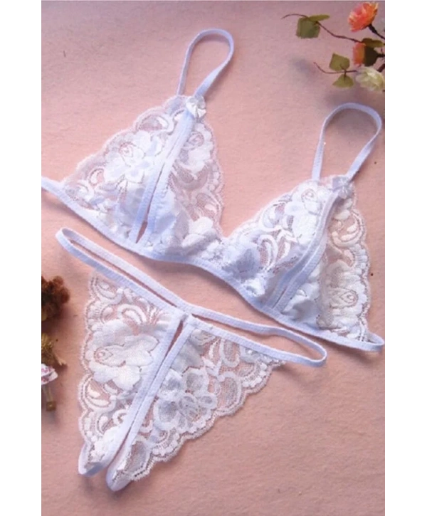 Beyaz Dantelli Fantazi Sütyen ve G-String Takımı TM2090