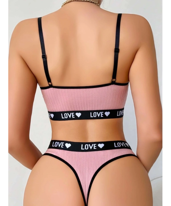 Kadın Pembe Love Yazılı Sütyen Kilot Takımı 5167