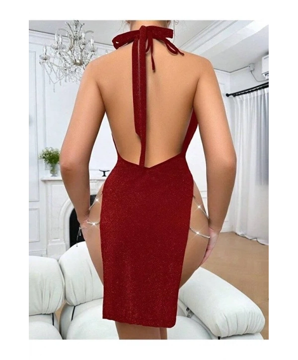 kadın zincir detaylı Fantezi elbise 5087