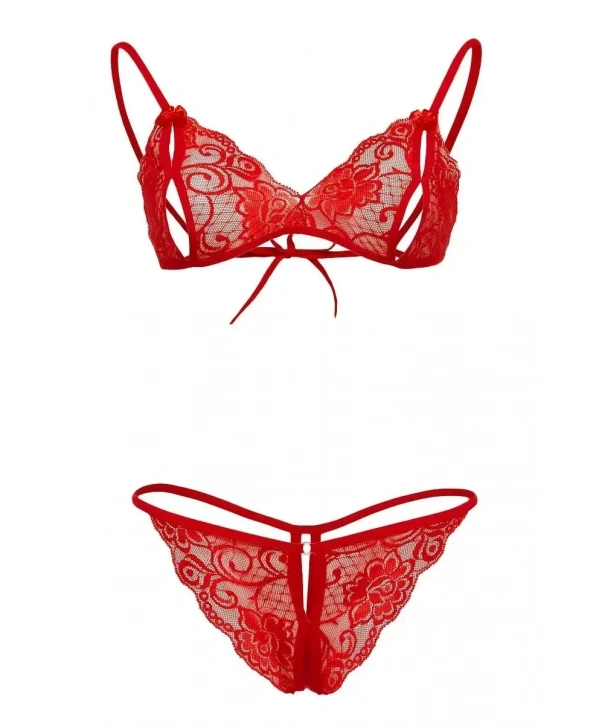 Kırmızı Dantelli Fantazi Sütyen ve G-String Takım TM2048