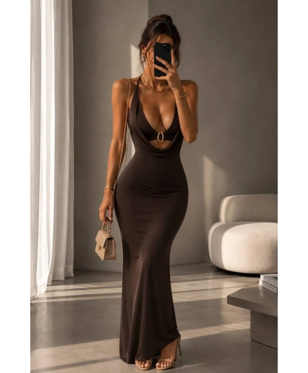 Morliva Aksesuar detaylı maxi boy elbise 4016