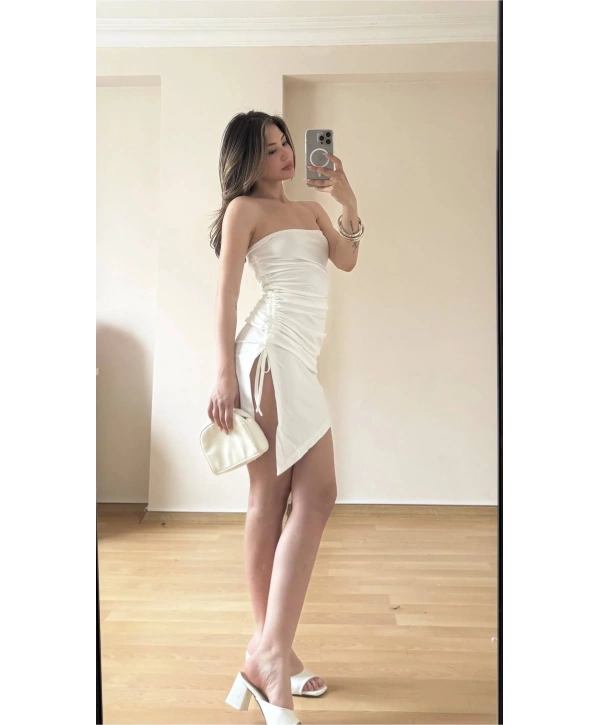 Morliva Esnek Mini Elbisesi Beyaz 3073