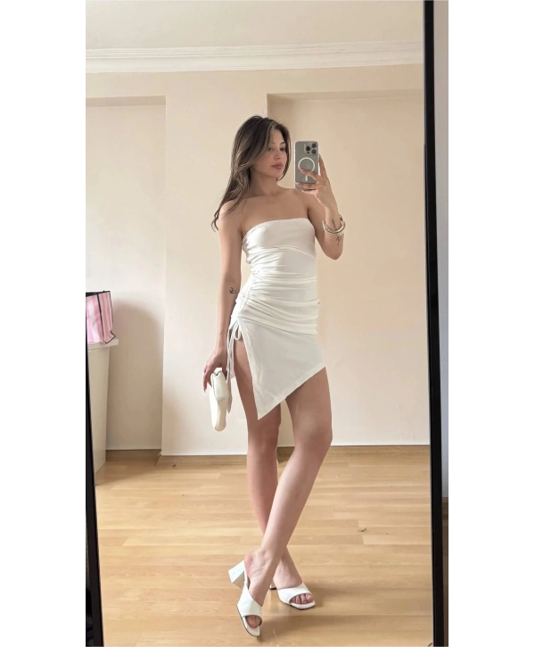 Morliva Esnek Mini Elbisesi Beyaz 3073