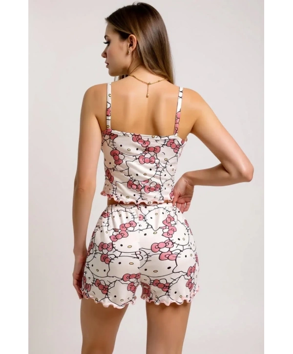 Morliva Hello Kitty Baskılı Askılı Şortlu Pijama Takımı