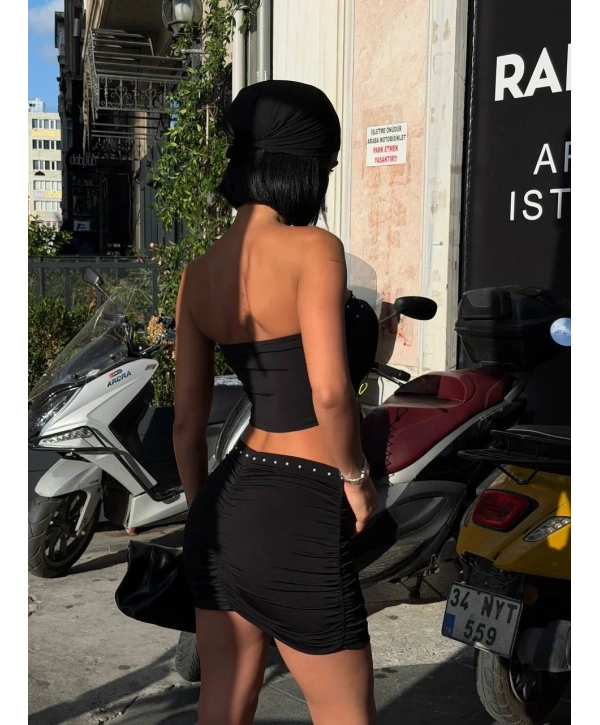 Morliva inci detaylı mini boy etekli takım 795