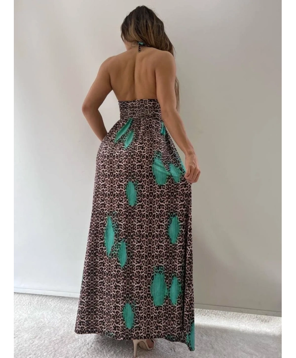 Morliva  micro kumaş desenli leopar uzun elbİse