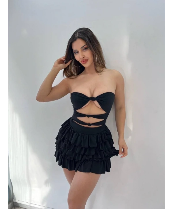 Morliva sandy kumaş tam likralı mini elbise