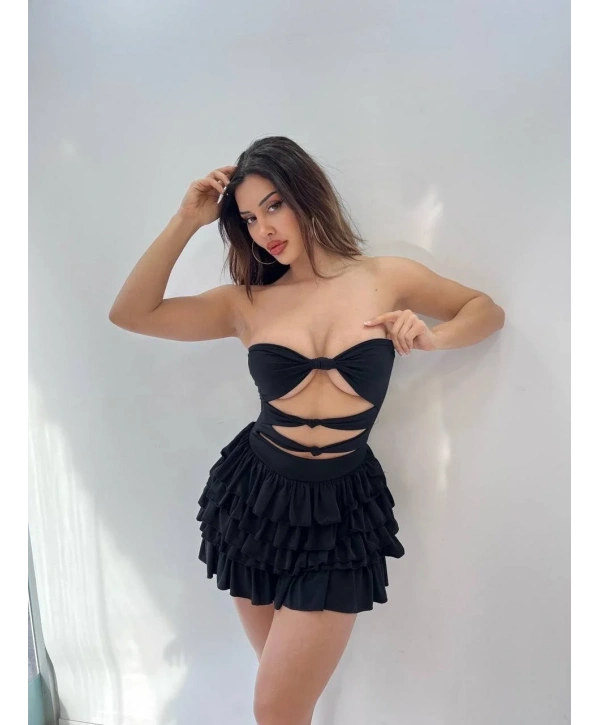 Morliva sandy kumaş tam likralı mini elbise