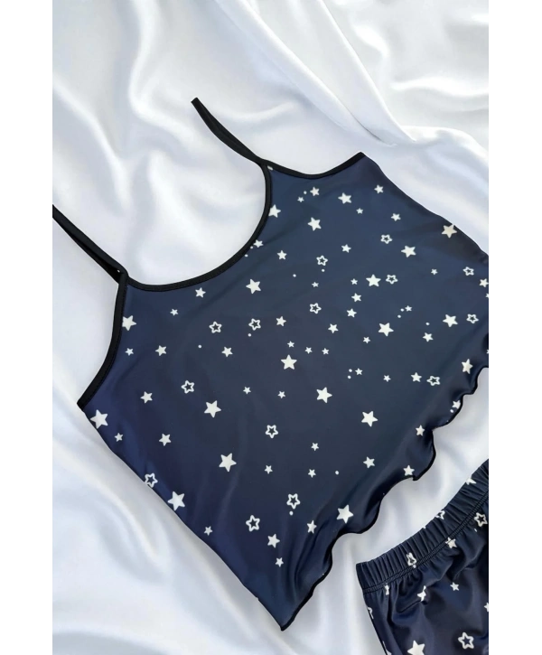 Morliva Yıldız Desenli Lacivert Şortlu Pijama Takımı