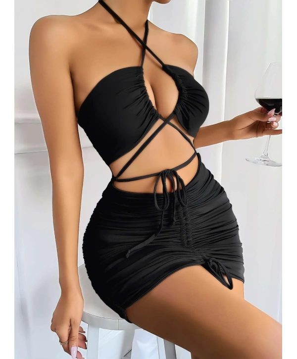 Siyah Şık Fantezi Clup Elbisesi