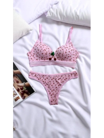 PEMBE KİRAZLI SÜTYEN TAKIMI