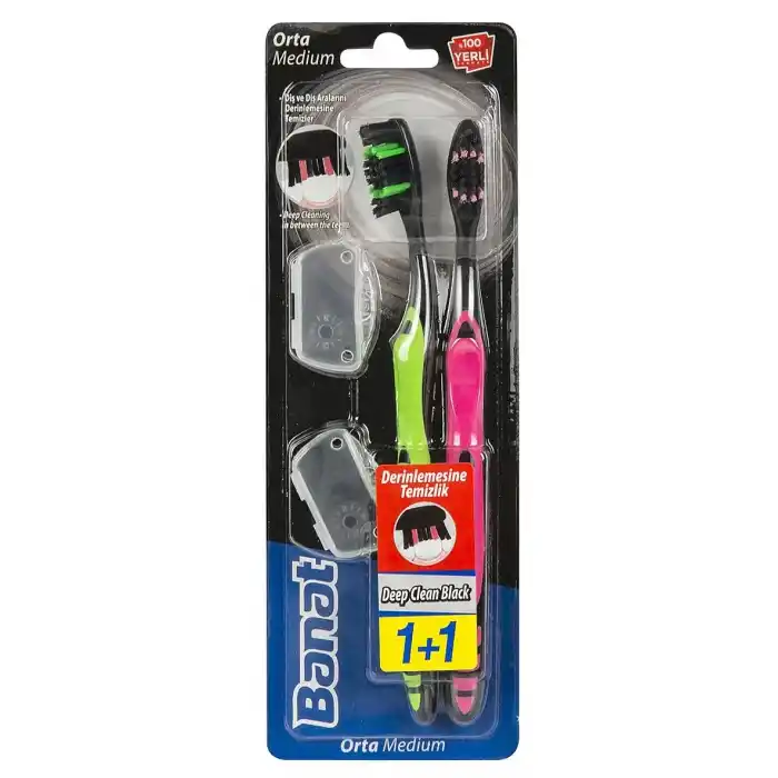 Banat Deep Clean Black 1+1 Yetişkin Diş Fırçası Orta/Medium