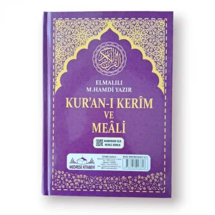 Cami Boy Kuranı Kerim Türkçe Meali Kuşe Sıvama Mor Renk