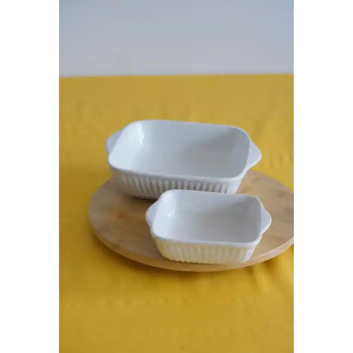 Ecr Seramik 2li Kare Fırın Kabı 21Cm