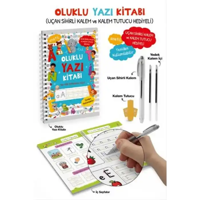 Oluklu Yazı Kitabı (anetil) / Uçan Sihirli Kalem ve Kalem Tutucu Hediyeli