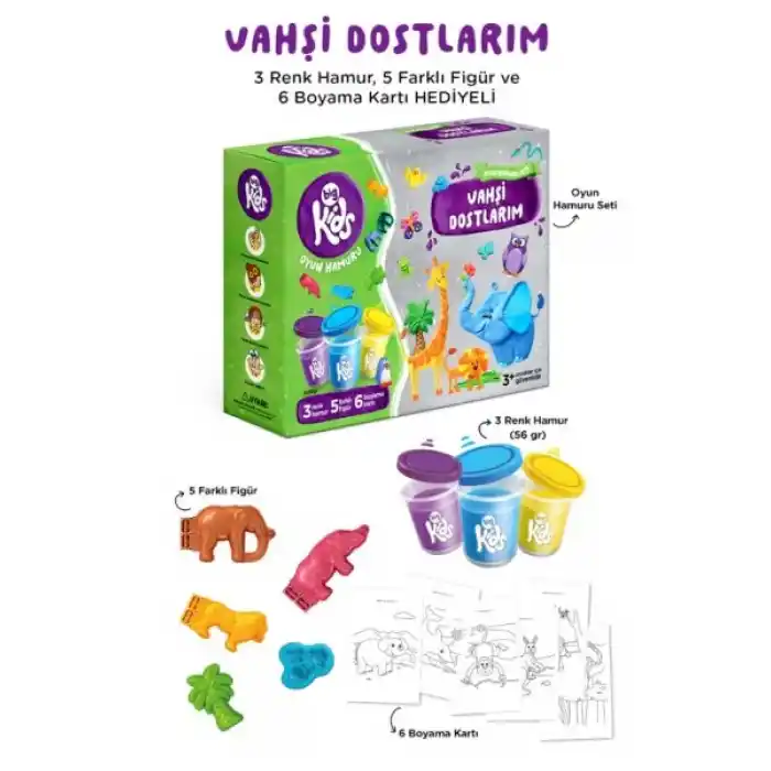 Vahşi Dostlarım Oyun Hamuru Seti (14 Parça - 344 Gr)