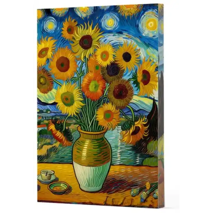 Van Gogh 10 - Ayçiçekleri Çizgili Yan Boyamalı Defter