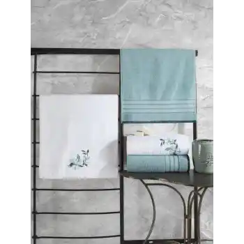 %100 Pamuk Hamam Havlu Seti Colorful Mint-Beyaz