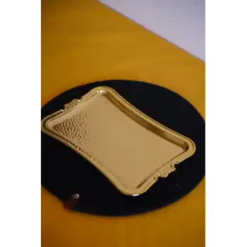 Cooker Dikdörtgen Dövme Desenli Gold Metal Sunum Tepsi 25x17 cm