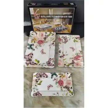 Dijital Baskılı 3lü Dikdörtgen Kayık Tabak