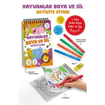Hayvanlar - Boya ve Sil Aktivite Kitabı / 3 Yaş +