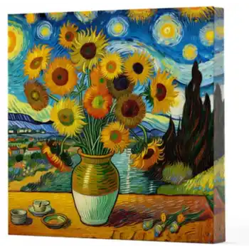 Van Gogh 10 Ayçiçekleri - Çizgisiz Yan Boyamalı Defter