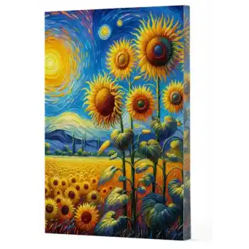 Van Gogh 4 - Ayçiçekleri Çizgili Yan Boyamalı Defter