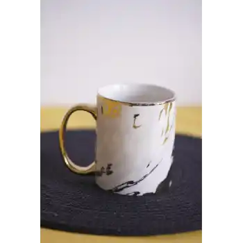 Yaldızlı Mermer Desen Porselen Kupa Tekli